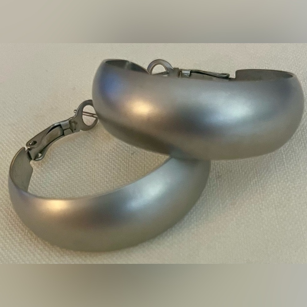 Matt Finished, Silver Plated Hoop Earrings - Picture 11 of 16